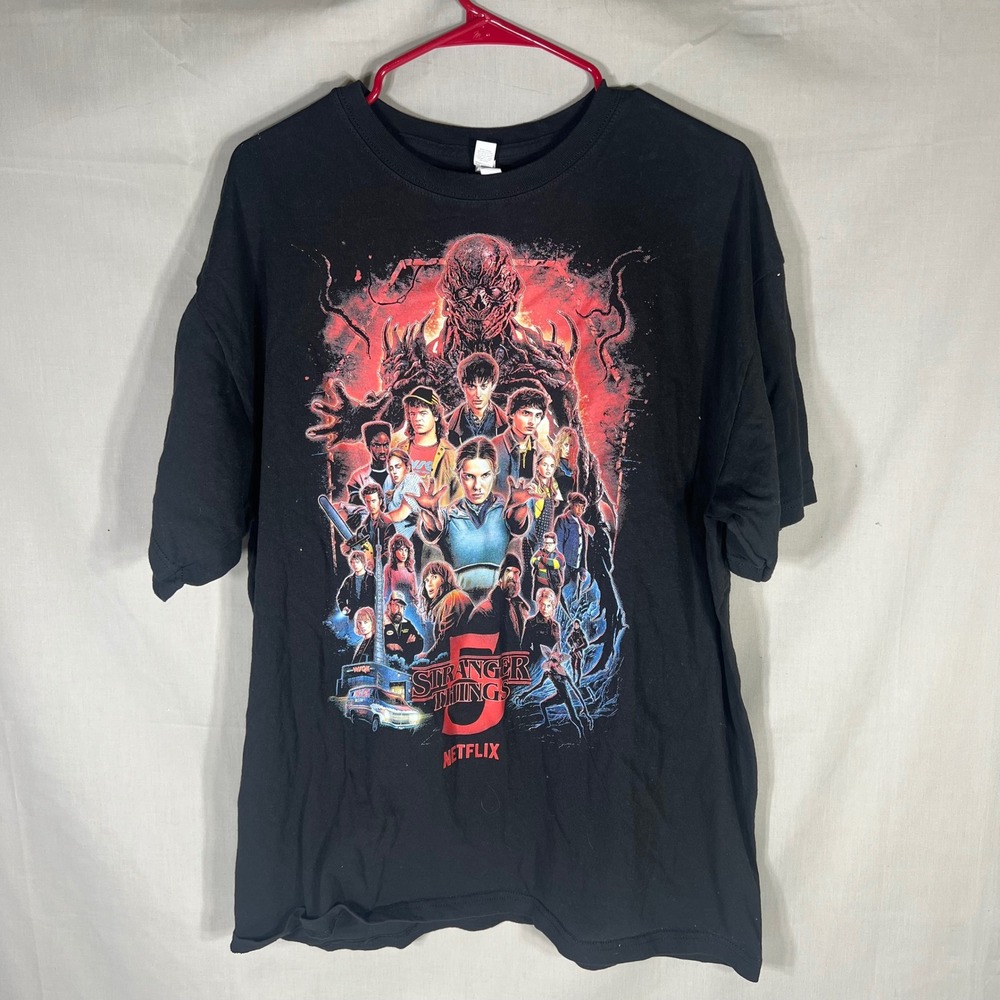 Netflix Stranger Things T-Shirt Graphic Cast Print Black Mens XL